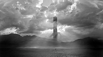 Building, Black & White, Tower, Fantasy, Cloud, Landscape, Sky HD wallpaper