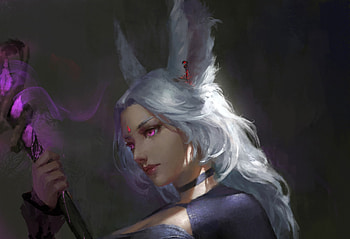 Fantasy girl, fantasy, face, ears, girl, luminos, benmoran art, fox, dark HD wallpaper