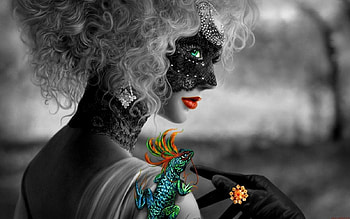 SECRET, red lips, white, black, mask, color, graphy, carnival, unknown, beauty, dragon HD wallpaper
