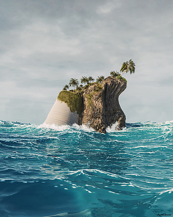 Sea, Waves, Palms, 3D, Island HD phone wallpaper
