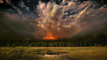 Nature, Sky, Lake, Forest, Glow HD wallpaper