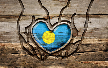 I love Palau, , wooden carving hands, Day of Palau, Palau flag, Flag of Palau, Take care Palau, creative, Palau flag in hand, wood carving, Oceanian countries, Palau HD wallpaper