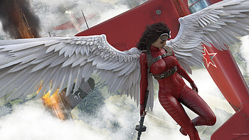 Angel, wings, white, art, girl, ussr, feather, fantasy, aircraft, red, luminos HD wallpaper