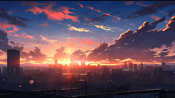 Anime sunset in cyberpunk style, lofi, Sci Fi, cyberpunk HD wallpaper
