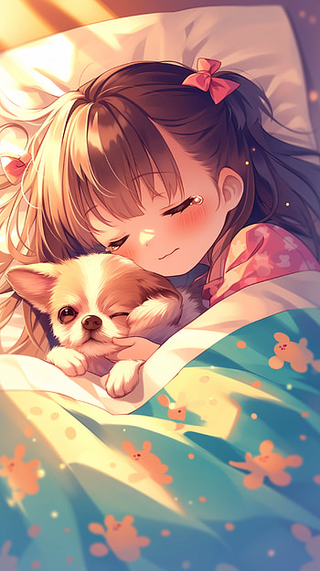 Cute Anime Girl and Chihuahua HD phone wallpaper