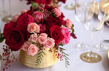 Flowers, Roses, Berries, Registration, Typography, Table, Wine Glasses HD wallpaper