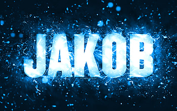 Happy Birtay Jakob, , blue neon lights, Jakob name, creative, Jakob Happy Birtay, Jakob Birtay, popular american male names, with Jakob name, Jakob HD wallpaper
