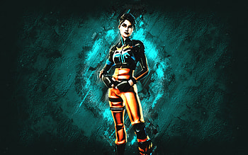 Fortnite Orange Trinity Trooper Skin, Fortnite, main characters, turquoise stone background, Orange Trinity Trooper, Fortnite skins, Orange Trinity Trooper Skin, Orange Trinity Trooper Fortnite, Fortnite characters HD wallpaper