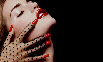Girl face, model, nails, face, lips, lace, girl, hand HD wallpaper