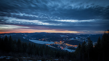 Mountains, Landscape, Nature, Night, Twilight, City, View From Above, Dusk HD wallpaper