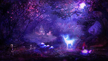 Edward's journey, night, blue, purple, moon, boy, fantasy, deer, igor dunaev, luminos HD wallpaper