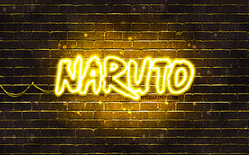 Naruto yellow logo, , yellow brickwall, Naruto logo, manga, Naruto neon logo, Naruto HD wallpaper