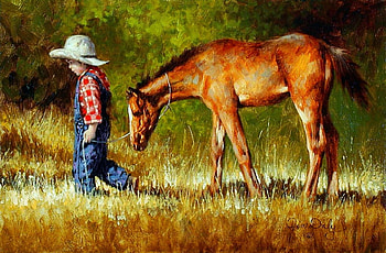 In The Lead, horse, nature, boy, painting HD wallpaper