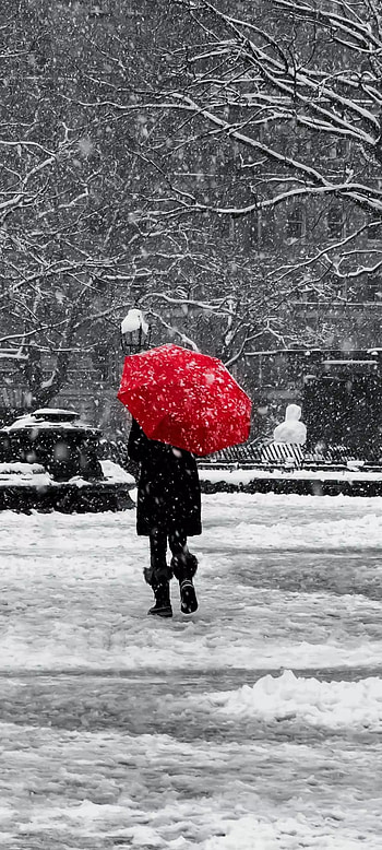Snowfall, standing, street fashion HD phone wallpaper