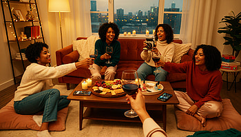 Girls' Night Glow —, Party, Wine, Living Room HD wallpaper