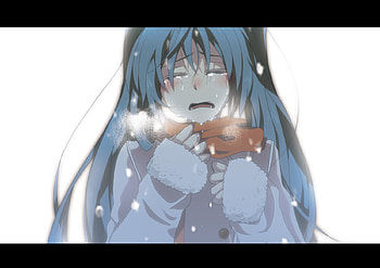 Miku crying, winter, hatsune miku, vocaloid, anime girl, sad, miku, vocaloids, snow, crying, snowing, hatsune, blushing, blush HD wallpaper