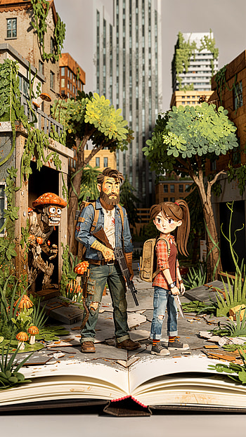 The Last of Us: Storybook Survivors — , The Last Of Us, post apocalyptic, book, man, girl HD phone wallpaper