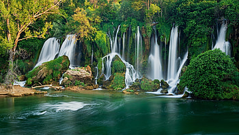 Kravica Waterfalls, Bosnia and Herzegovina, river, leaves, fall, autumn, cascades, trees, colors HD wallpaper