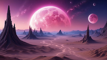 Pink Moon, Alien Planet, landscape, moon, sky, space HD wallpaper