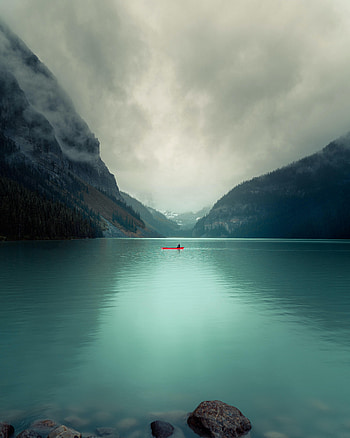 Nature, Rocks, Lake, Boat, Slope, Valley HD phone wallpaper