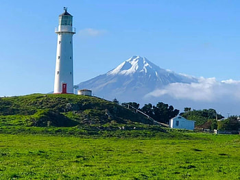 cape egmout light, pungrehu, snow, new zealand, 1816 year, farmland, mountain HD wallpaper