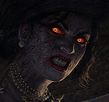 Lady Dimitrescu, rjpalmer, girl, vampire, arvalis, dark, halloween, fantasy, face, luminos HD wallpaper