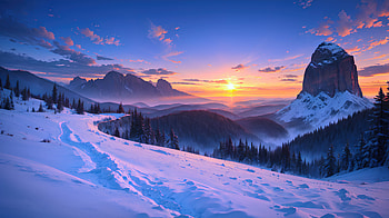 Alpine Snow Covered Mountain At Twilight, alpine, snow, mountain, twilight, frozen, landscape, winter, dusk, artist, artwork, art, digital-art, pixiv HD wallpaper