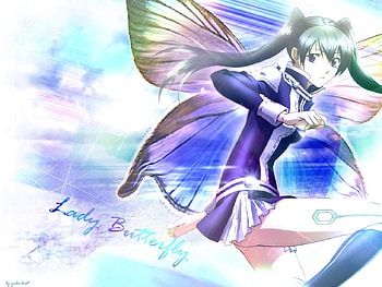 Lady Butterfly, blue, exorcist, wings, black boots, cute, d gray man, lady, anime, butterfly, pretty, lenali, innocence HD wallpaper