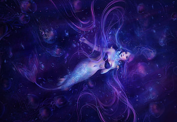 Mermaid, blue, sirena, lunithea, jellyfish, girl, summer, pink, fantasy, underwater, luminos HD wallpaper