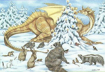 Animal Christmas, animal, fantasy, christmas, dragon, tree HD wallpaper