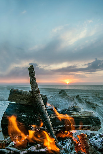 Sunset, Bonfire, Coals, Flame, Miscellanea, Miscellaneous, Logs HD phone wallpaper