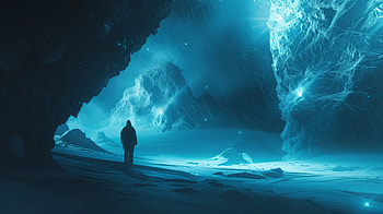 Sci-Fi Planetscape in Blue Duotone -, Sci Fi, planetscape, duotone, cave, ice HD wallpaper