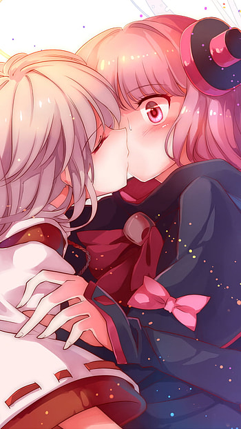 short hair, pink hair, white hair, kiss, Anime, Original HD phone wallpaper