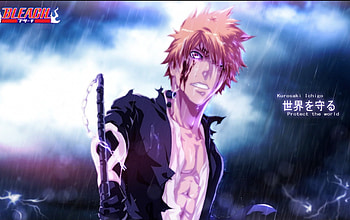 Ichigo Kurosaki, kimono, orange hair, awesome, red eyes, bleach, Shinigami, blueach, short hair, game, blood, female, rain, sword, red eye, anime girl, bankai, anime, cool, weapon HD wallpaper