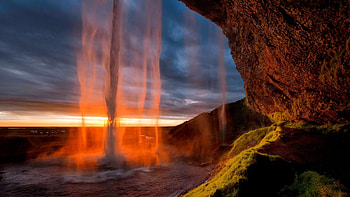 Rocks waterfall, landscape, clouds, waterfall, sky, beautiful, water, rocks, mountain HD wallpaper