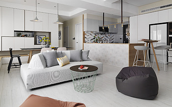 stylish white kitchen interior, modern interior design, living room, white glossy kitchen furniture, stylish interior, living room idea HD wallpaper