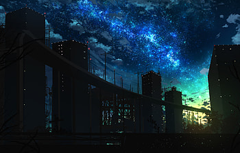 Art, Night, Building, Silhouette, Nebula, Bridge HD wallpaper