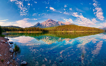 Canada, mountains, lake, forest, summer, beautiful nature, clouds HD wallpaper