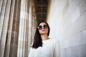 Sunglasses, girl model, white dress HD wallpaper