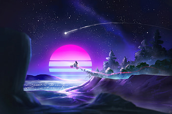 Star Race 80s Motocross In A Cosmic Arena, synthwave, vaporwave, bikes, motocross, artist, artwork, digital-art, deviantart HD wallpaper