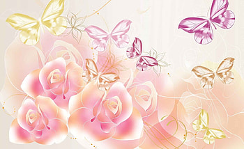 Butterflies -n- Roses, pastel, butterflies, roses, pinks, yellow, colors HD wallpaper