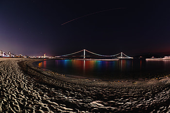 Night, Reflection, Dark, Coast, Bridge, Backlight, Illumination HD wallpaper