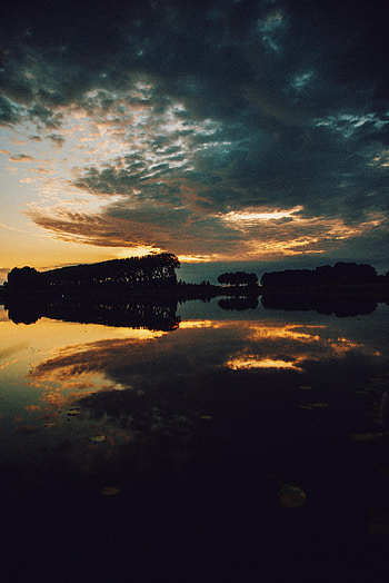 Nature, Trees, Sunset, Twilight, Clouds, Lake, Dusk HD phone wallpaper