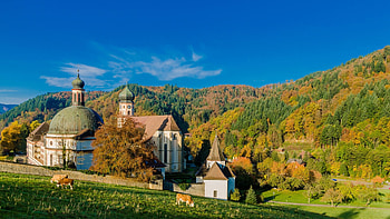 St Trudpert Monastery, Black Forest, Germany, building, landscape, sky, hills, trees HD wallpaper
