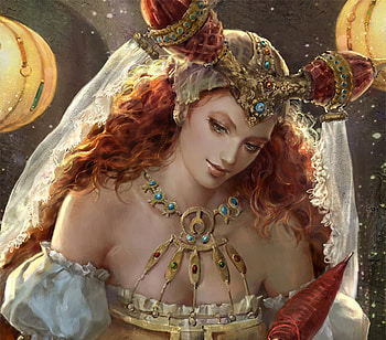 Ariadne, frumusete, fantasy, rakuen, redhead, girl, luminos, orange HD wallpaper