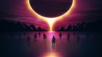 Zombies, planet, silhouette, art HD wallpaper