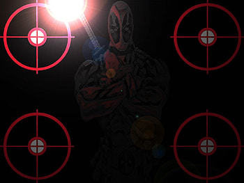 Deadpool crosshairs, lensflairs, black, crosshairs, red, Deadpool HD wallpaper