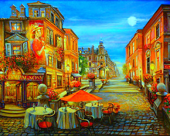 Street Restaurant, restaurant, painting, art, street, road HD wallpaper