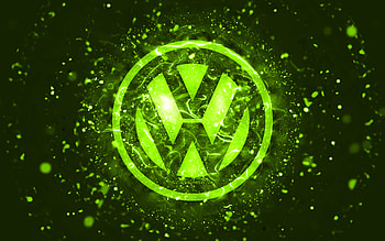 Volkswagen lime logo, , lime neon lights, creative, lime abstract background, Volkswagen logo, cars brands, Volkswagen HD wallpaper