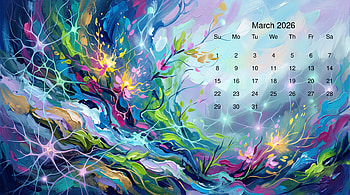 March 2026 Calendar — : Luminous Spring Flow, March 2026 Calendar HD wallpaper